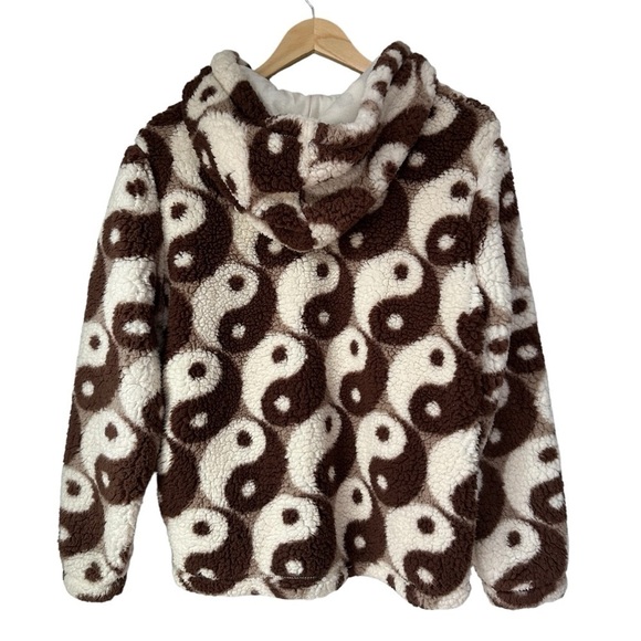 PacSun Royal Sherpa Hoodie | Brown and White | Teddy Fuzzy Jacket Coat, Small - Picture 11 of 16